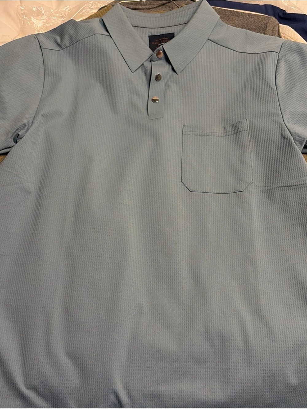 Marc Asher New York Men's Light Blue Pocket Polo Shirt size medium